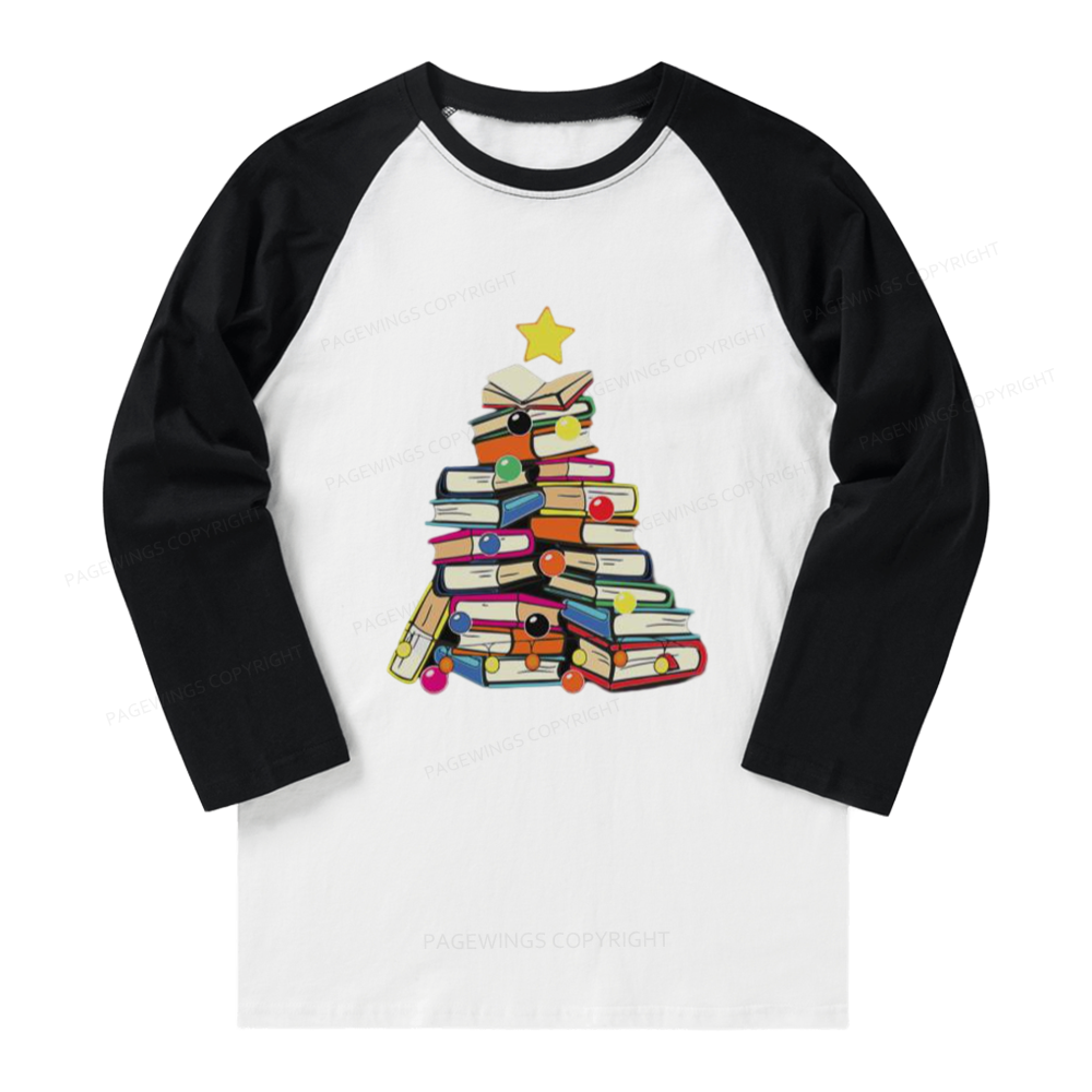 Pagewings Christmas Tree Bookworm Long Sleeve Raglan T-shirt
