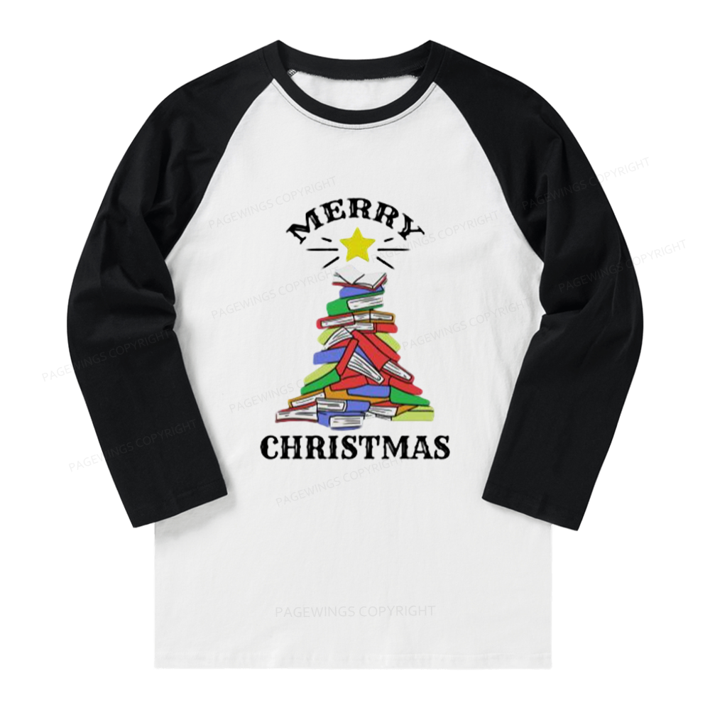 Pagewings Merry Christmas Book Long Sleeve Raglan T-shirt