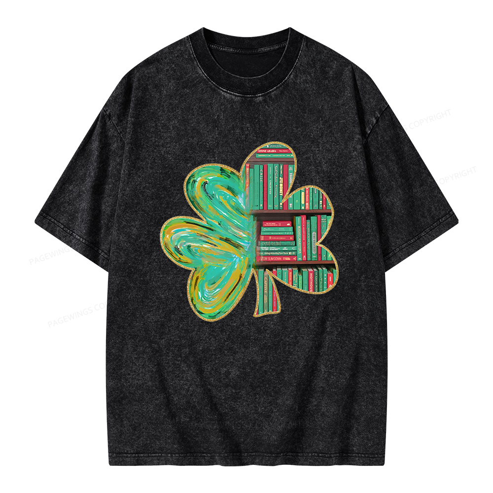 Pagewings Cloverleaf Creative Bookshelf Unisex Washed T-shirt