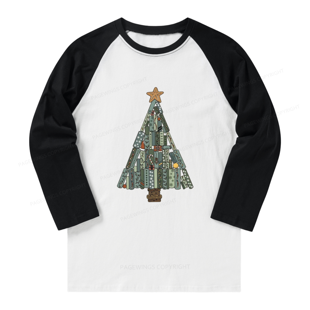 Pagewings Christmas Book Tree Long Sleeve Raglan T-shirt