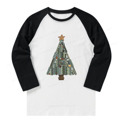 Pagewings Christmas Book Tree Long Sleeve Raglan T-shirt