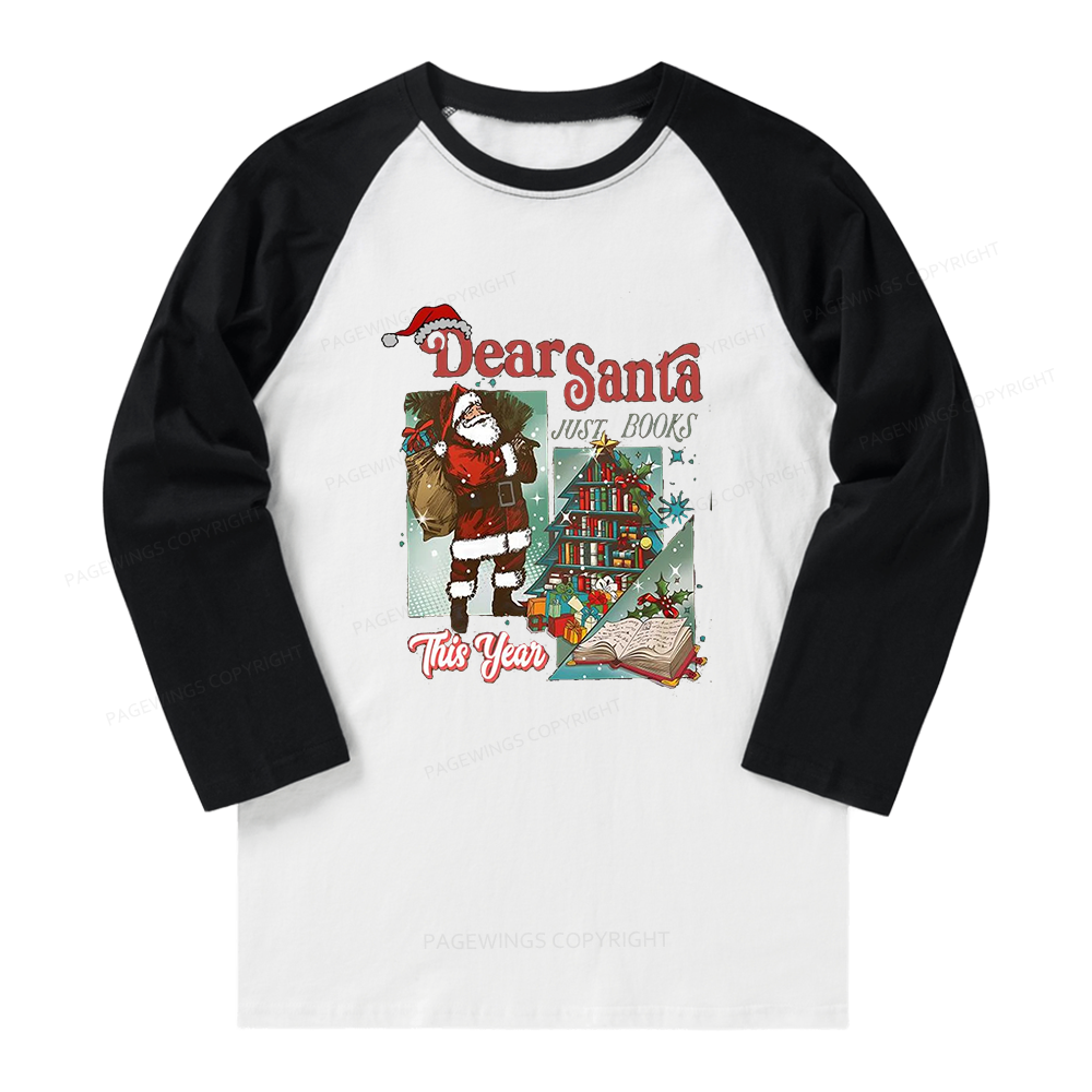 Pagewings Christmas Santa Reader Holiday Long Sleeve Raglan T-shirt