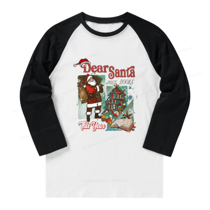 Pagewings Christmas Santa Reader Holiday Long Sleeve Raglan T-shirt