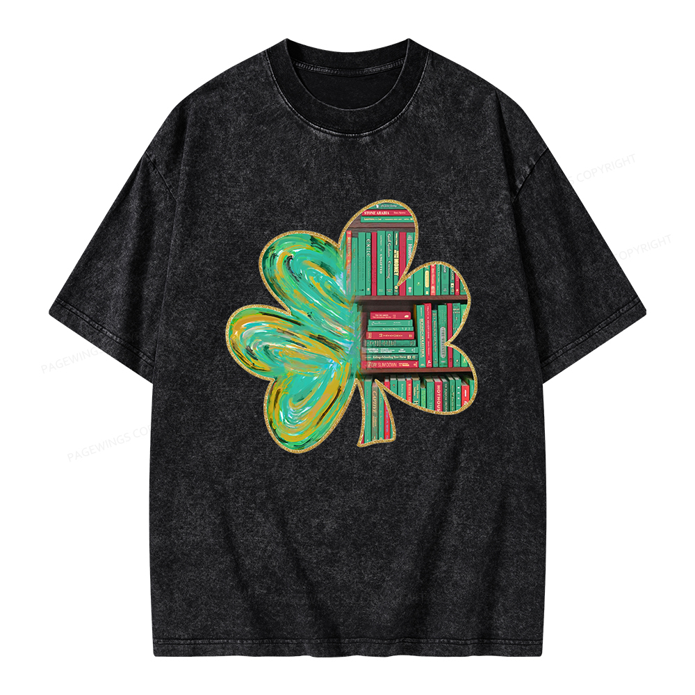 Pagewings Cloverleaf Creative Bookshelf Unisex Washed T-shirt