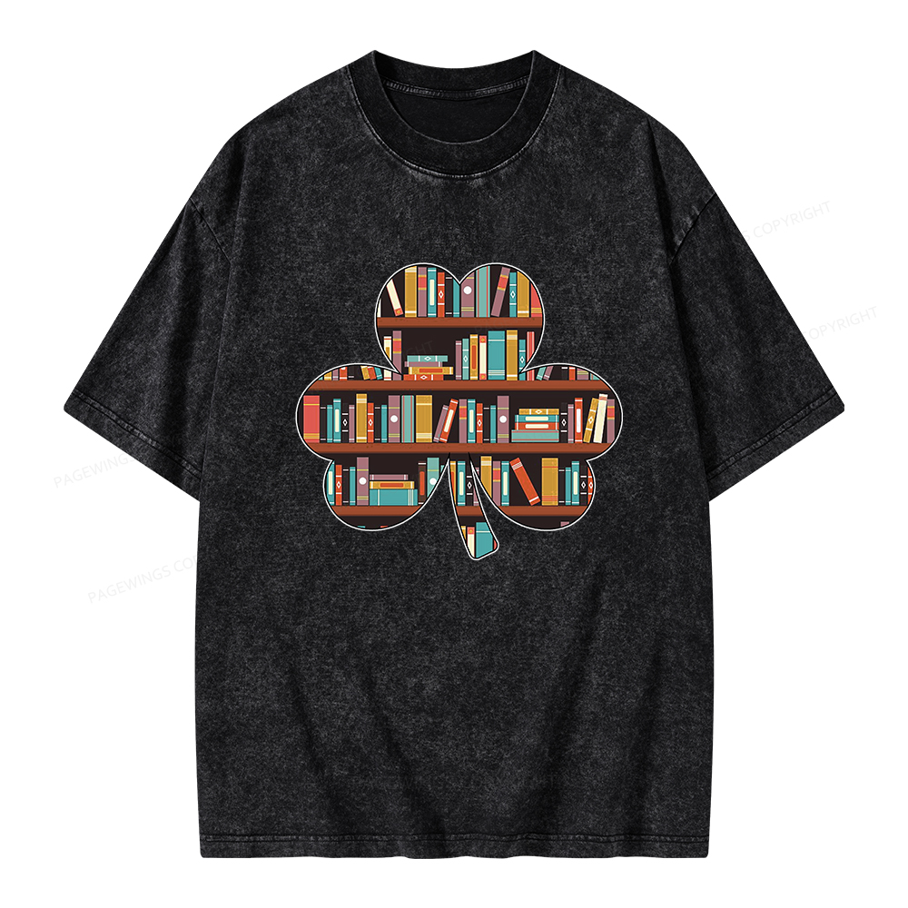 Pagewings Cloverleaf Creative Bookshelf Unisex Washed T-shirt