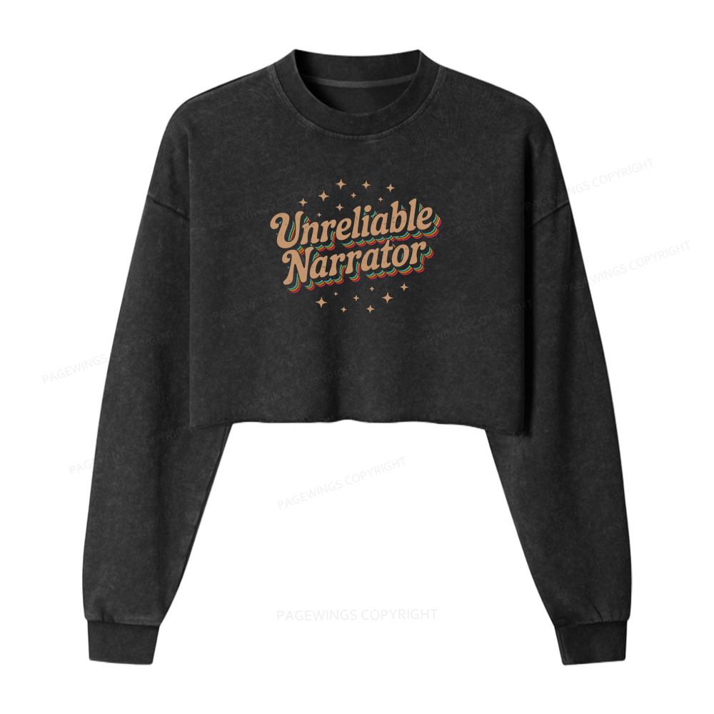 Pagewings Unreliable Narrator Women Washed Crop Sweatshirt