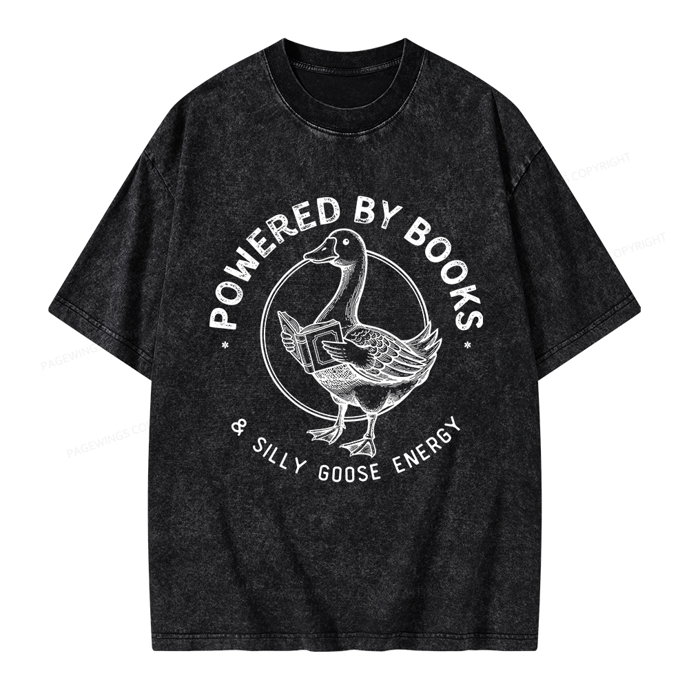 Pagewings Powered By Books & Silly Goose Energy Unisex Washed T-shirt