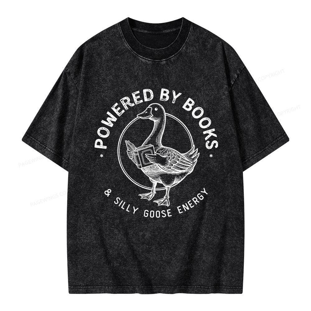 Pagewings Powered By Books & Silly Goose Energy Unisex Washed T-shirt