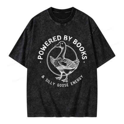 Pagewings Powered By Books & Silly Goose Energy Unisex Washed T-shirt