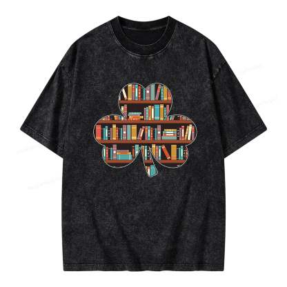 Pagewings Cloverleaf Creative Bookshelf Unisex Washed T-shirt