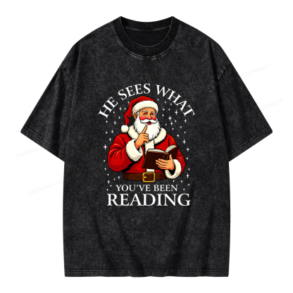 Pagewings He Sees What You've Been Reading Unisex Washed T-shirt