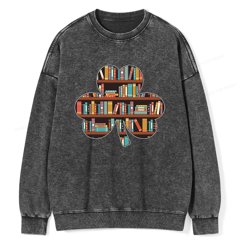 Pagewings Cloverleaf Creative Bookshelf Unisex Washed Sweatshirt