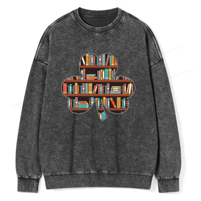 Pagewings Cloverleaf Creative Bookshelf Unisex Washed Sweatshirt