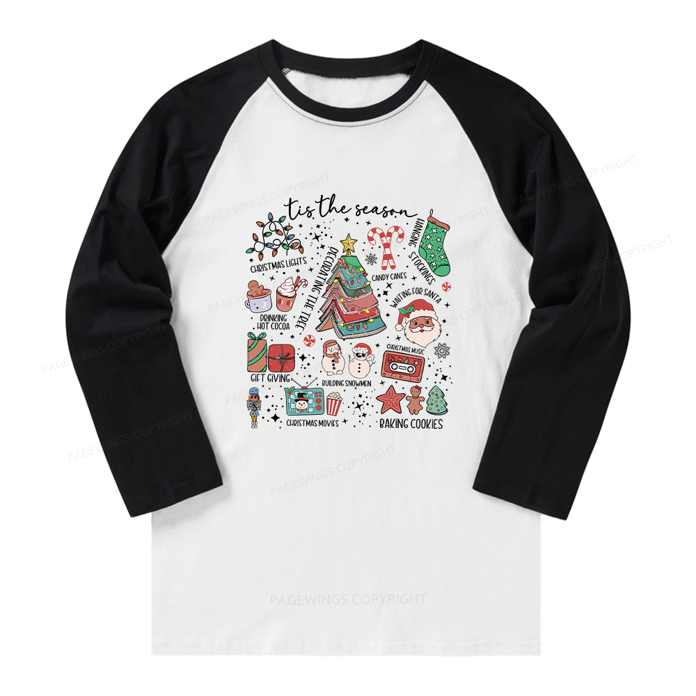 Pagewings Book Lover Retro Christmas Long Sleeve Raglan T-shirt