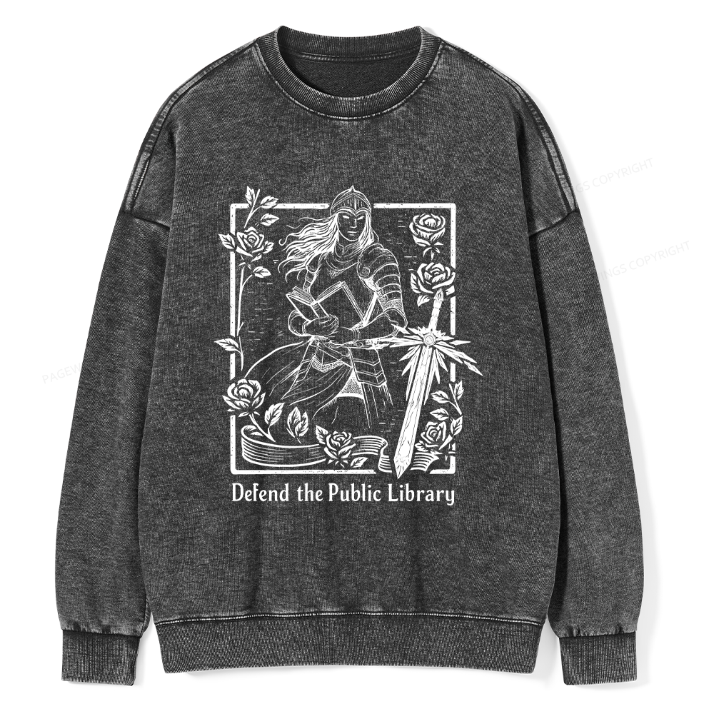 Pagewings Defend The Public Library Unisex Washed Sweatshirt