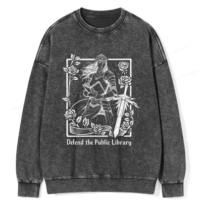 Pagewings Defend The Public Library Unisex Washed Sweatshirt