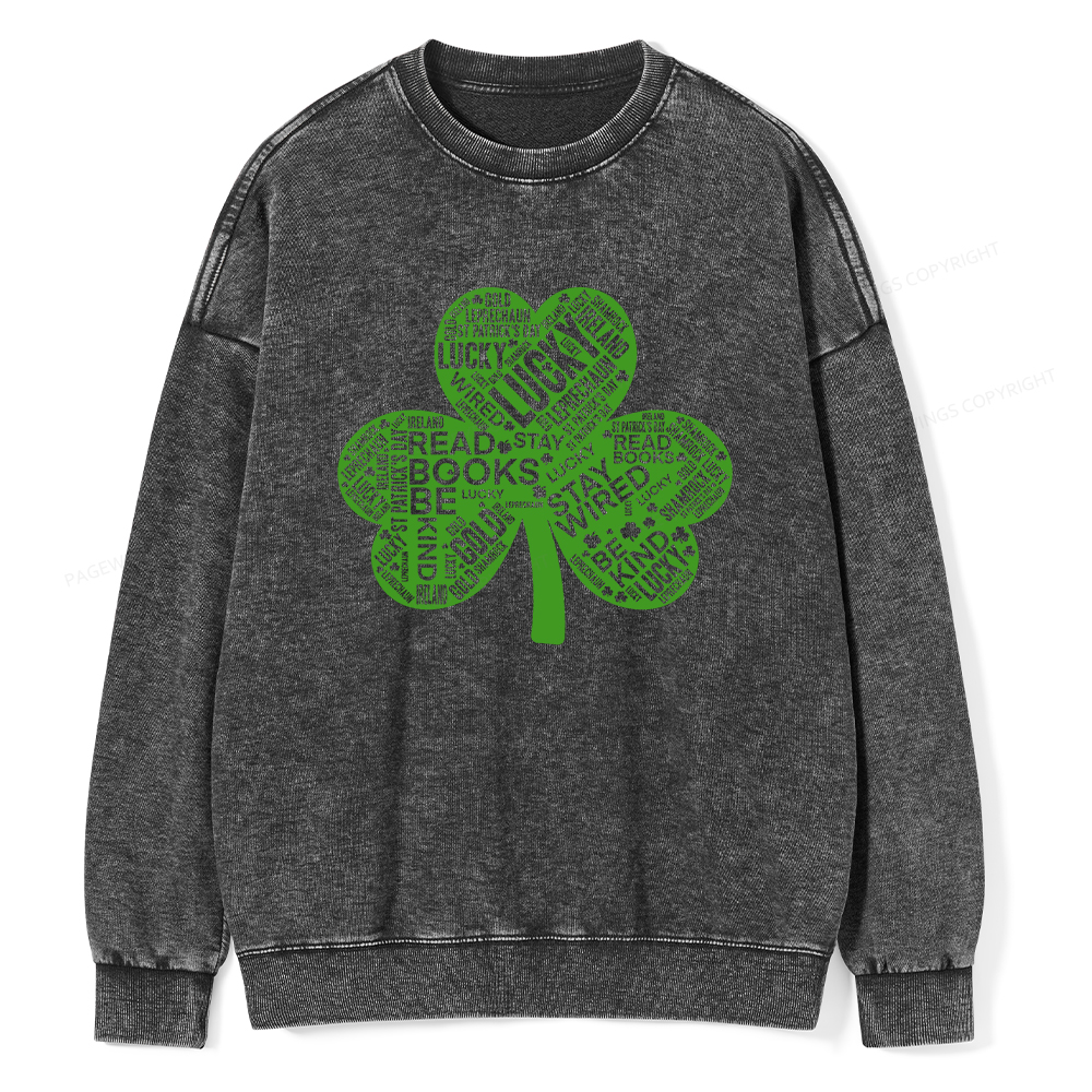 Pagewings St Patricks Day Shirt Lucky Reading Shirt Unisex Washed Sweatshirt