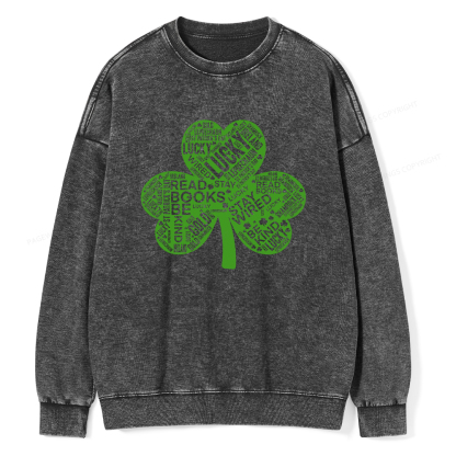 Pagewings St Patricks Day Shirt Lucky Reading Shirt Unisex Washed Sweatshirt