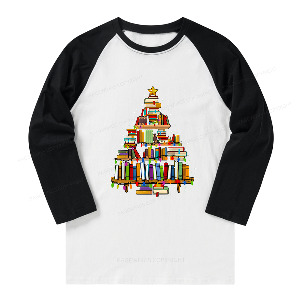 Pagewings Christmas Books Tree Long Sleeve Raglan T-shirt