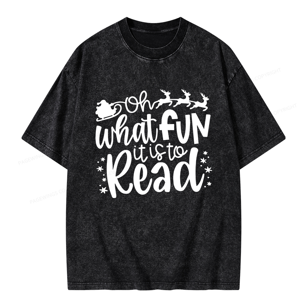 Pagewings Oh What Fun It Is To Read Unisex Washed T-shirt