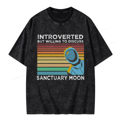 Pagewings Introverted But Willing to Discuss Sanctuary Moon Unisex Washed T-shirt