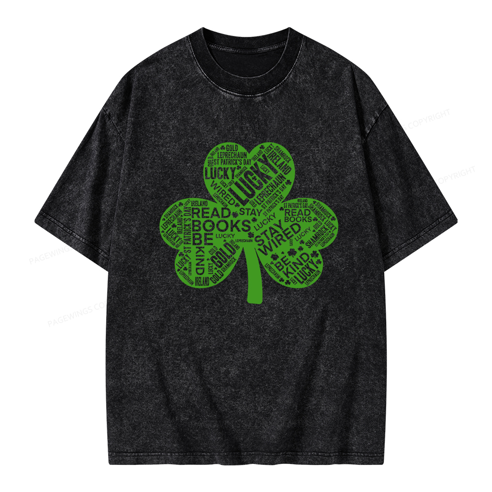 Pagewings St Patricks Day Shirt Lucky Reading Shirt Unisex Washed T-shirt