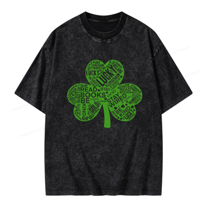Pagewings St Patricks Day Shirt Lucky Reading Shirt Unisex Washed T-shirt
