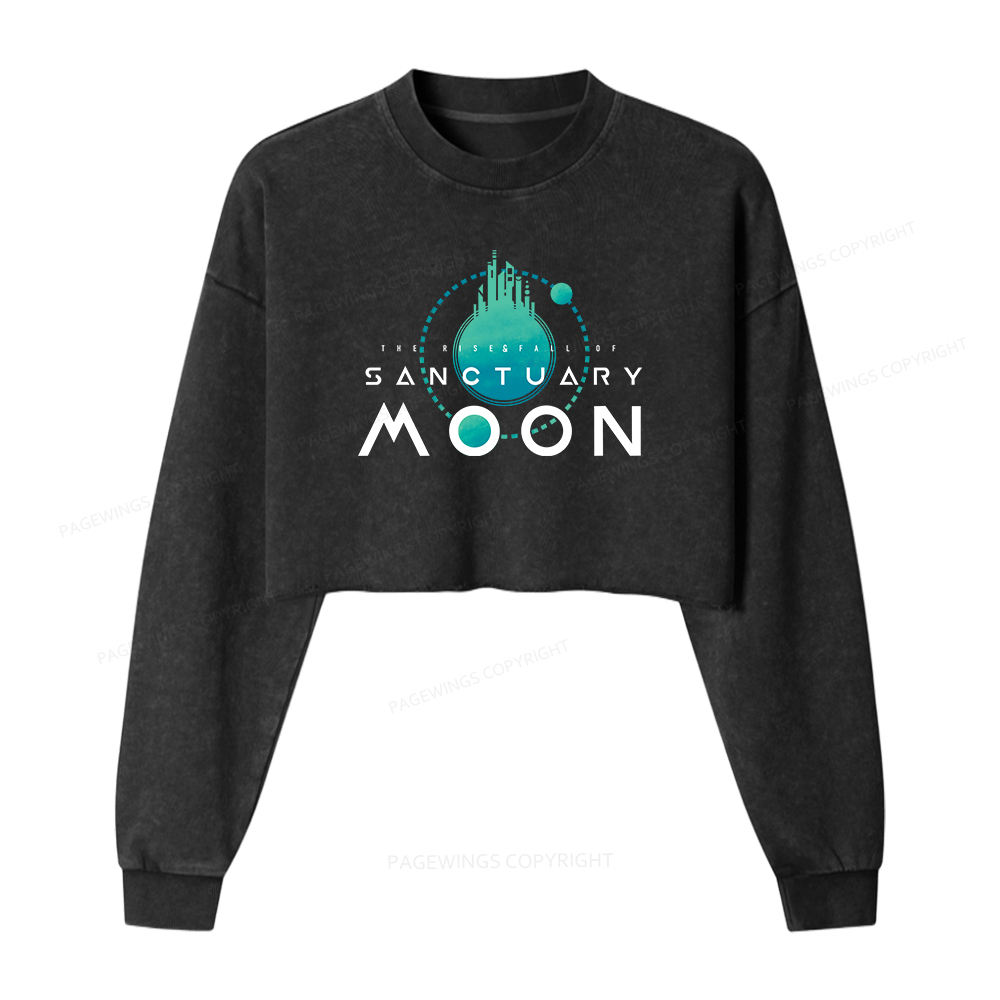 Pagewings Sanctuary Moon Women Washed Crop Sweatshirt