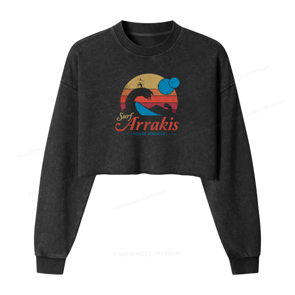 Pagewings Visit Arrakis Women Washed Crop Sweatshirt