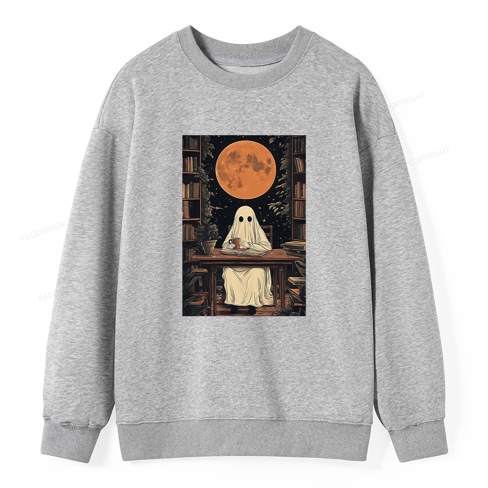 Pagewings Halloween Ghost Books Coffee Unisex Classic Sweatshirt