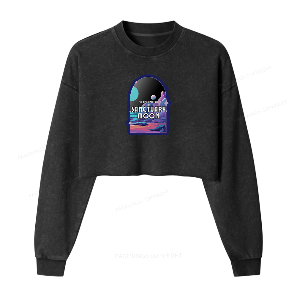Pagewings Sanctuary Moon Women Washed Crop Sweatshirt