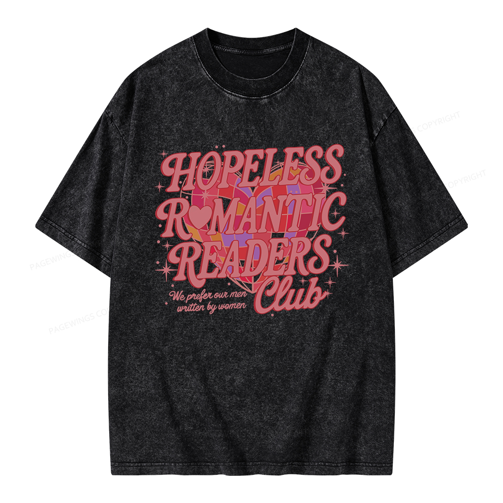 Pagewings Hopeless Romantic Readers Club Unisex Washed T-shirt