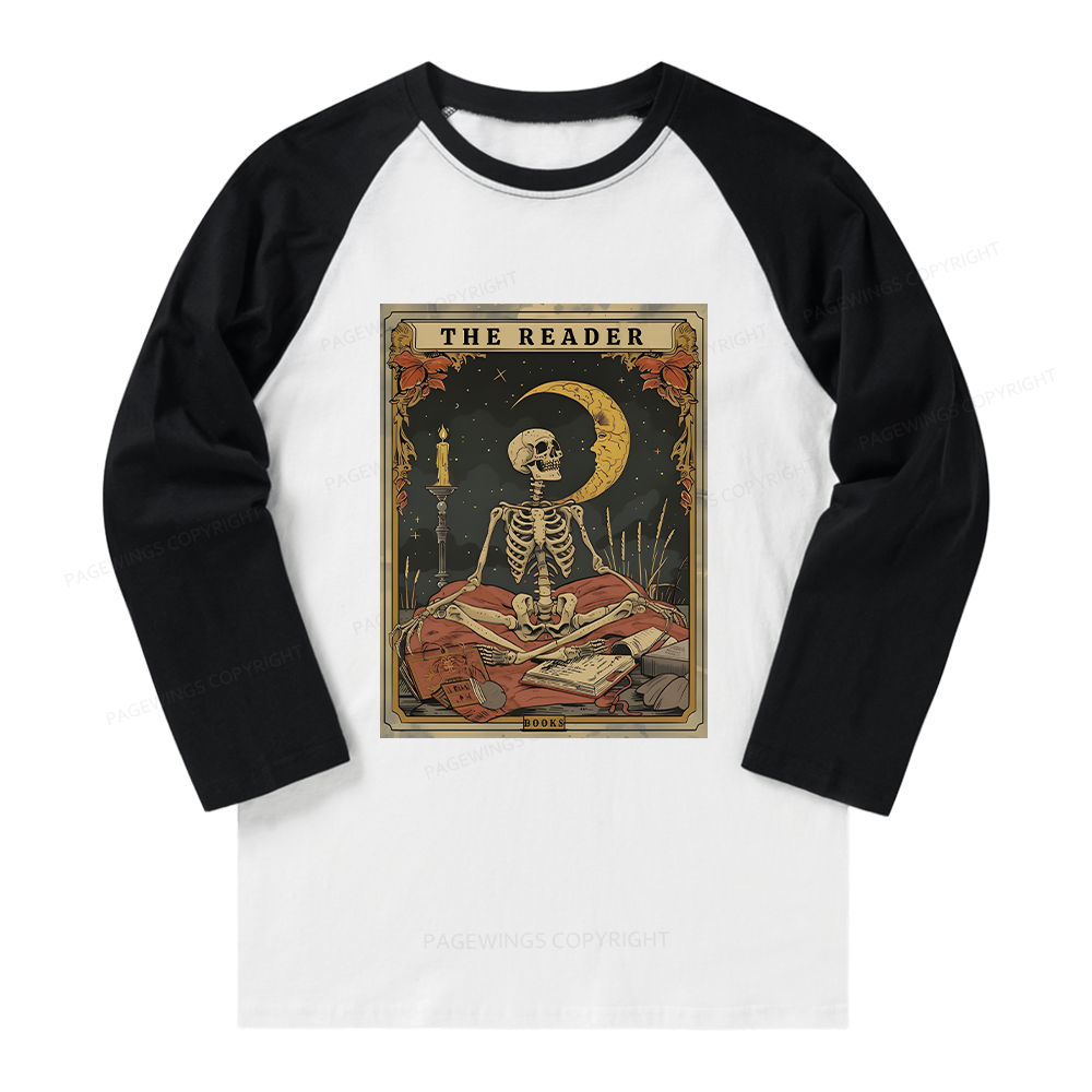 Pagewings The Reader Tarot Card Long Sleeve Raglan T-shirt