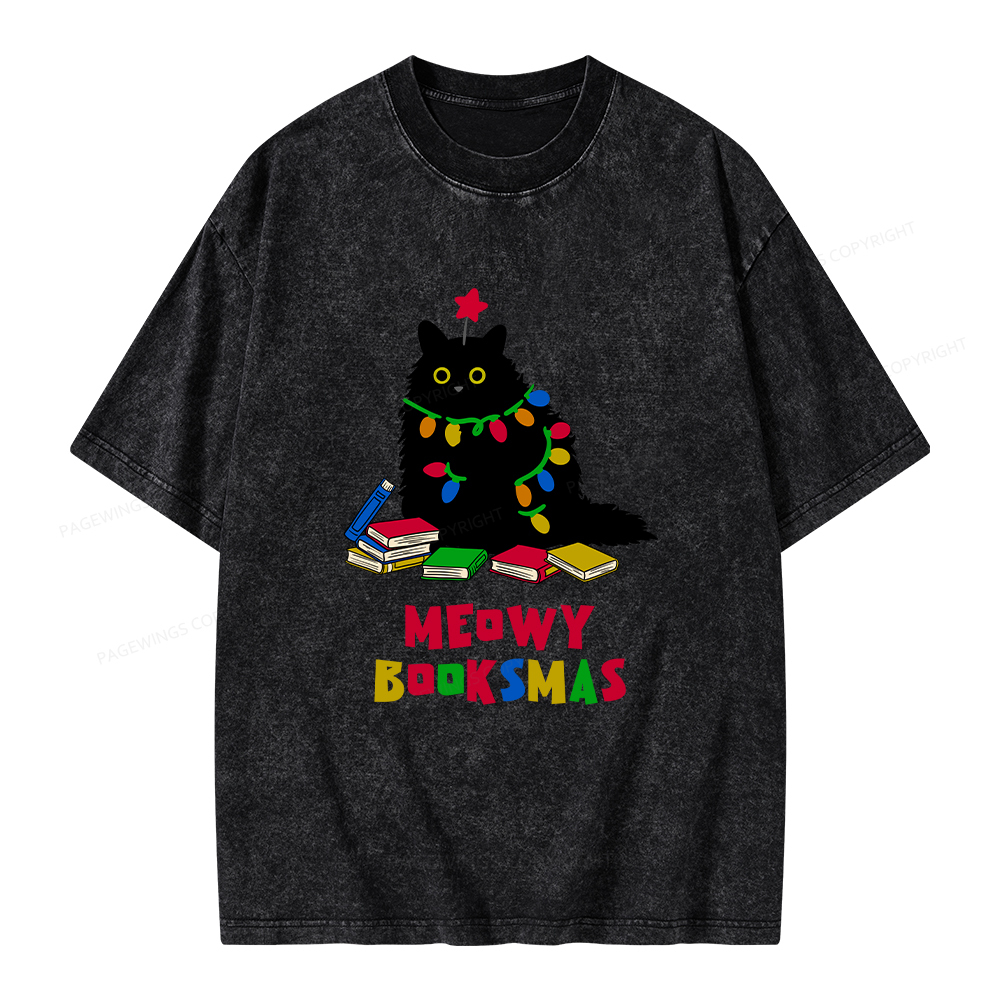 Pagewings Meowy Booksmas Unisex Washed T-shirt