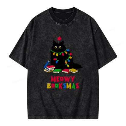 Pagewings Meowy Booksmas Unisex Washed T-shirt
