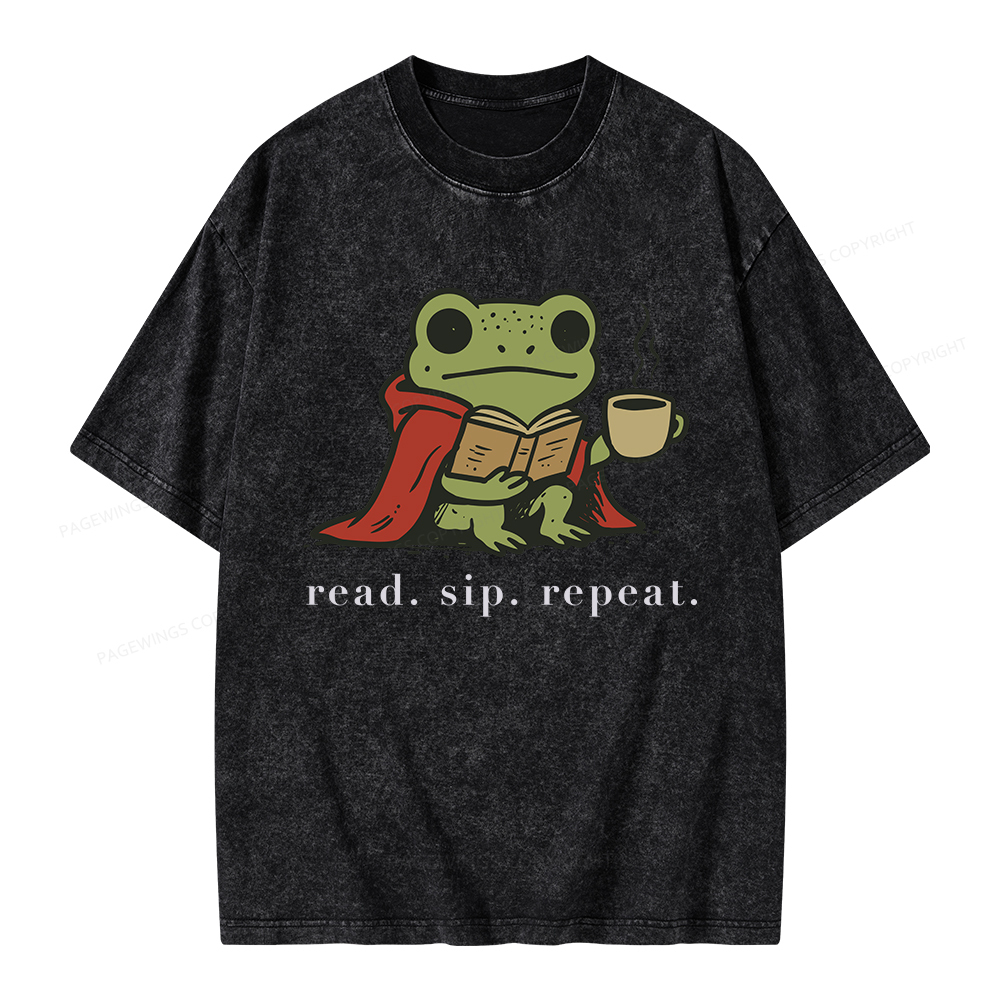 Pagewings Read Sip Repeat Unisex Washed T-shirt