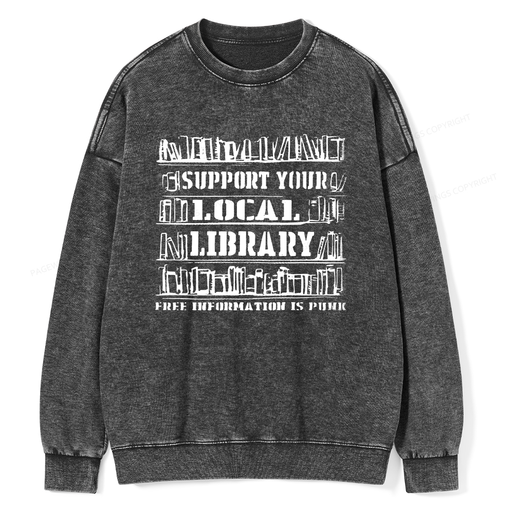 Pagewings Support Your Local Library Unisex Washed Sweatshirt