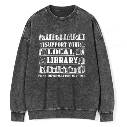 Pagewings Support Your Local Library Unisex Washed Sweatshirt