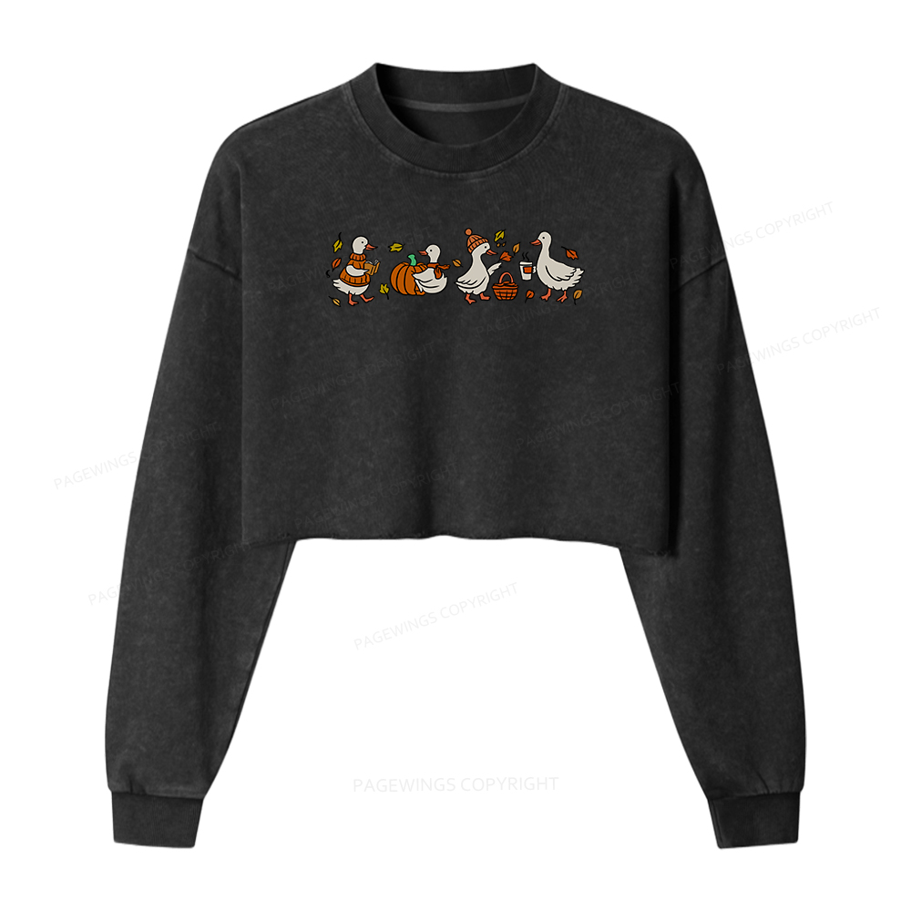 Pagewings Cozy Fall Thanksgiving Women Washed Crop Sweatshirt