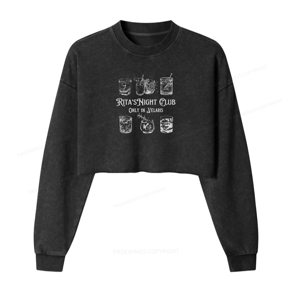 Pagewings Rita's Night Club Women Washed Crop Sweatshirt