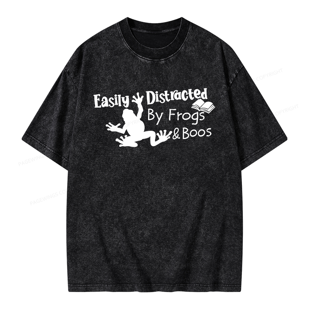 Pagewings Easily Distracted by Frogs& books Unisex Washed T-shirt
