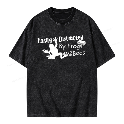 Pagewings Easily Distracted by Frogs& books Unisex Washed T-shirt