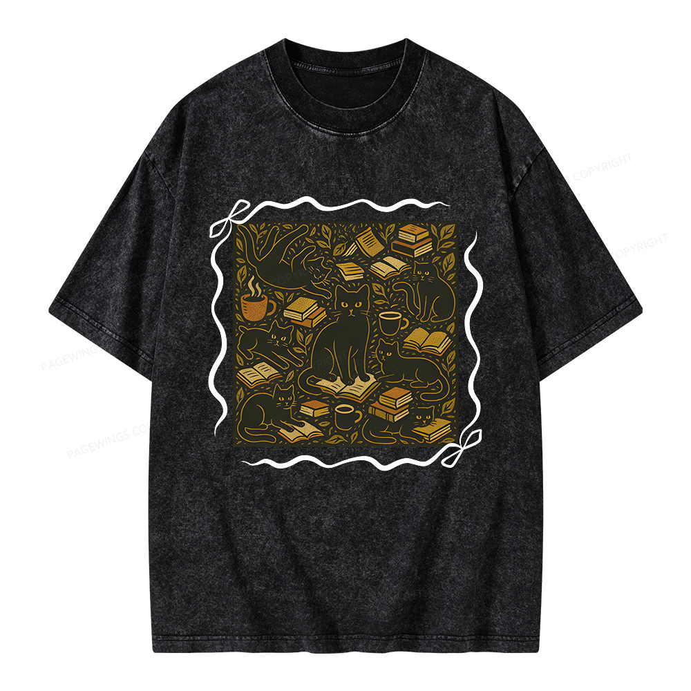 Pagewings Cats And Books Unisex Washed T-shirt