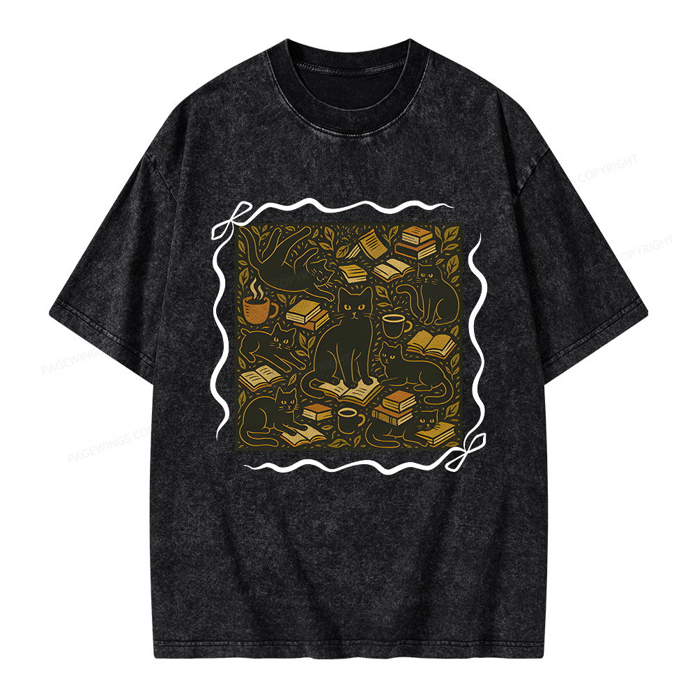 Pagewings Cats And Books Unisex Washed T-shirt