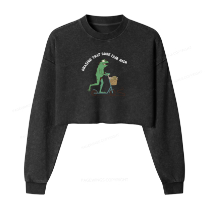 Pagewings Chasing That Book Fair High Women Washed Crop Sweatshirt