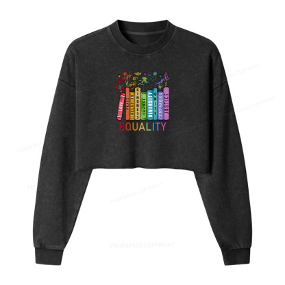 Pagewings Equal Rights Women Washed Crop Sweatshirt