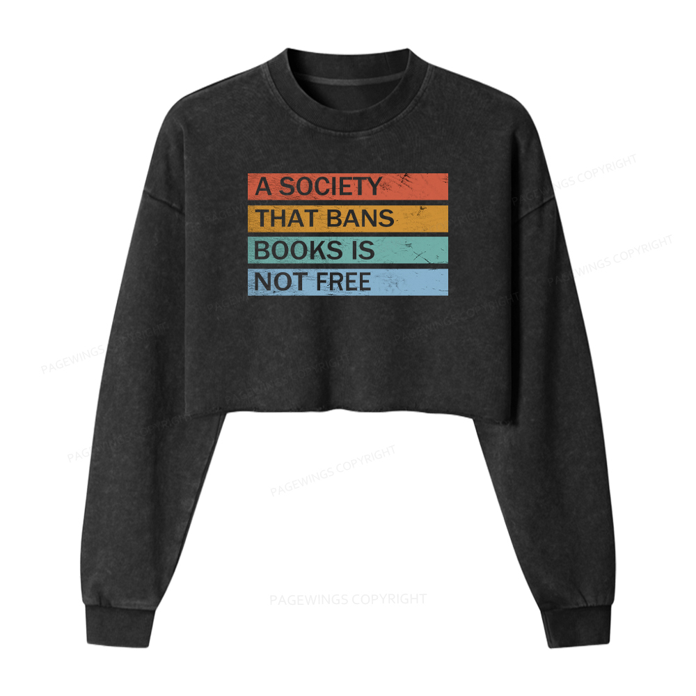 Pagewings Read Banned Books Women Washed Crop Sweatshirt