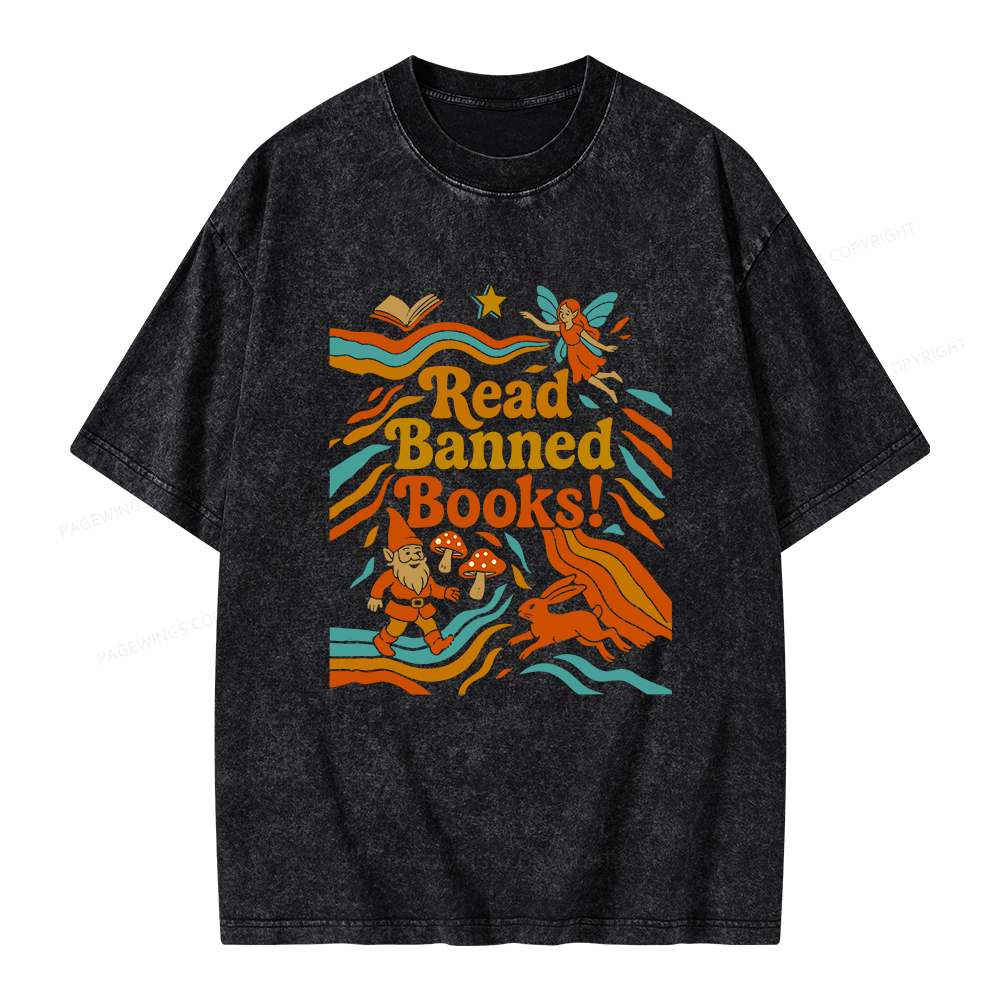 Pagewings Read Banned Books Fantasy Unisex Washed T-shirt