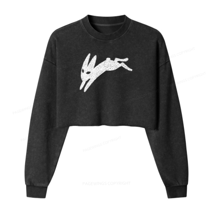 Pagewings Death Bunny Women Washed Crop Sweatshirt