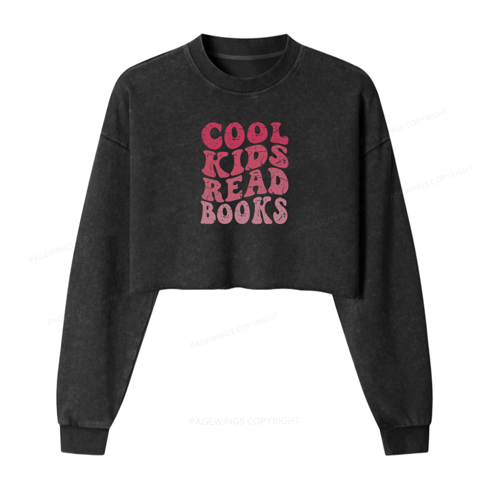 Pagewings Library Reader Book Nerd  Women Washed Crop Sweatshirt